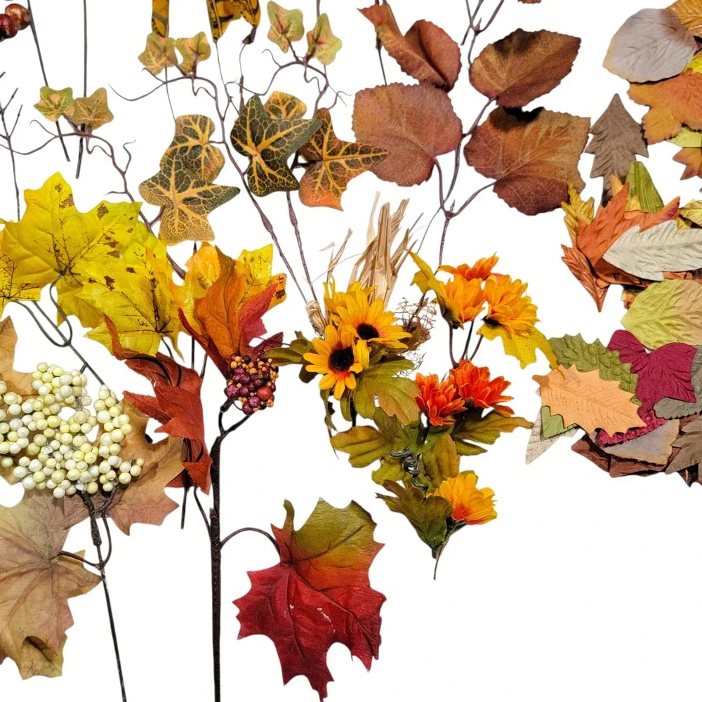Fall Artificial Foliage Spray Stem Pick Lot 160+ Pc Leaves Autumn Harvest Crafts